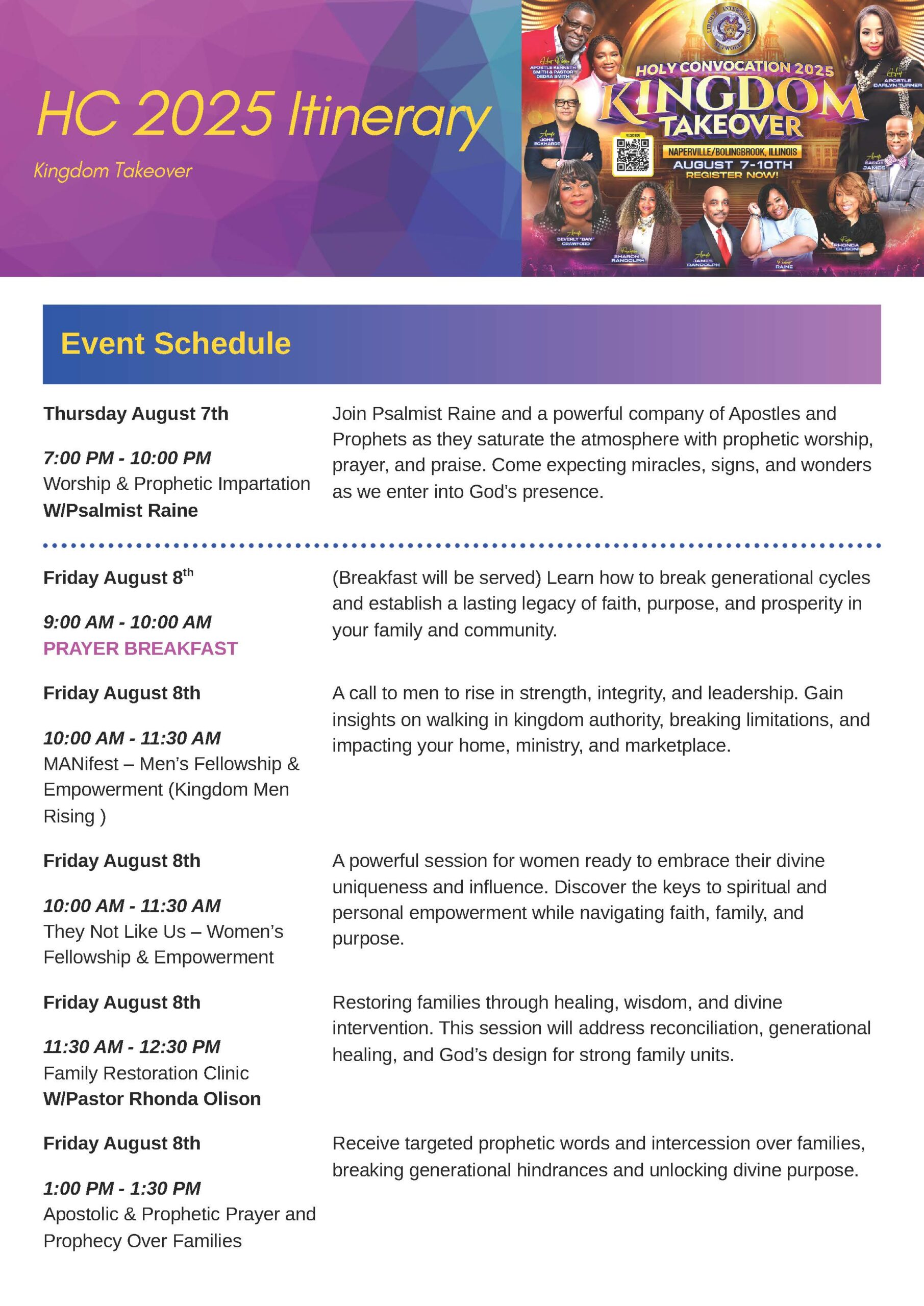 Holy Convocation Itinerary Page 1