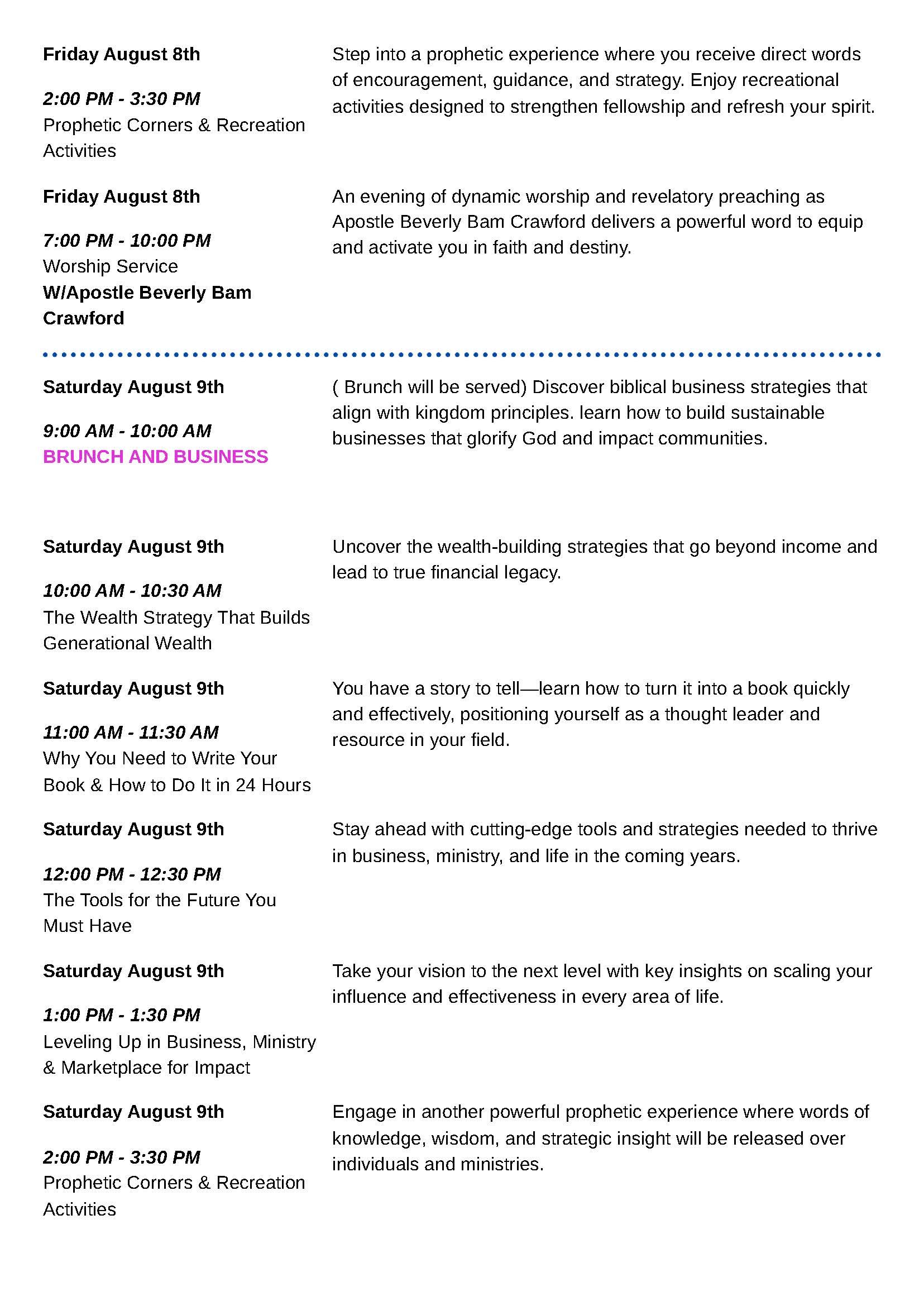 Holy Convocation Itinerary Page 2